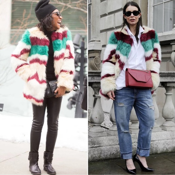 MAISON SCOTCH & Soda Faux Fur Colorful Coat Sz OS S M Winter Festival Concert - Picture 16 of 16